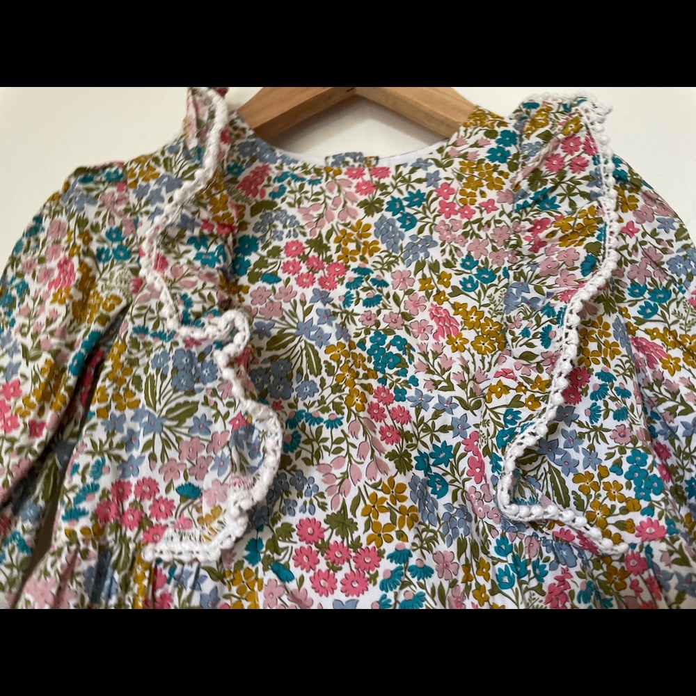 Baby girls BEBE BY MINIHAHA Liberty Mustard Floral Ruffle Dress Size 2 (18-24 M) - Picture 3 of 12